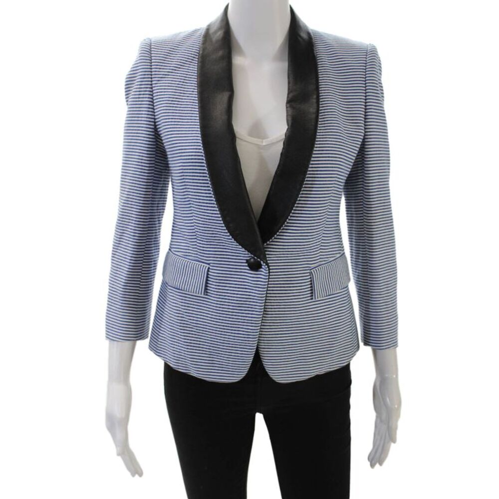 Boy Womens Textured Long Sleeve Button Collar Striped Blazer Blue Size 01